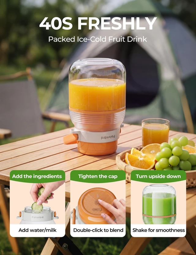 Alt view image 6 of 7 - Licuadora Portatil personal travel blender 34OZ Smoothie Shake Juicer Cup | 80W motor, 10-leaf system crushes ice in 30s. 34oz BPA-free cup with dual lids. 1500mAh battery, safety lock, easy clean.