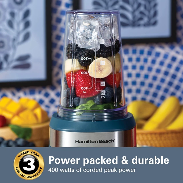Alt view image 3 of 7 - Portable Blender for Smoothies With 2 Blend & Go Jars | 2 14 oz. Personal Blender Jars and Lids | Powerful 400 Watt Motor | Stainless Steel Blades | Kitchen Makeover Blue | 51202J