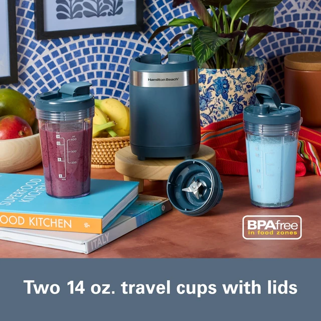 Alt view image 4 of 7 - Portable Blender for Smoothies With 2 Blend & Go Jars | 2 14 oz. Personal Blender Jars and Lids | Powerful 400 Watt Motor | Stainless Steel Blades | Kitchen Makeover Blue | 51202J