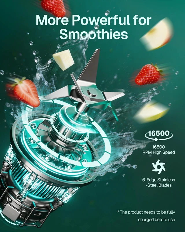 Alt view image 2 of 7 - Portable Blender Smoothies and Shakes, Personal Juicer 14 OZ BPA Free Portable Cups, USB-C Rechargeable, Dishwasher Safe Parts - Mini Small Blenders Cup Fits Home, Office, Gym, Travel