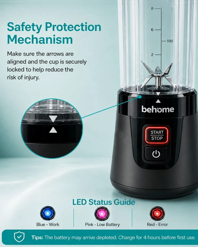 Alt view image 3 of 7 - Portable Blender Smoothies and Shakes, Personal Juicer 14 OZ BPA Free Portable Cups, USB-C Rechargeable, Dishwasher Safe Parts - Mini Small Blenders Cup Fits Home, Office, Gym, Travel