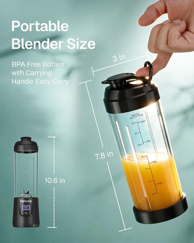 Alt view image 5 of 7 - Portable Blender Smoothies and Shakes, Personal Juicer 14 OZ BPA Free Portable Cups, USB-C Rechargeable, Dishwasher Safe Parts - Mini Small Blenders Cup Fits Home, Office, Gym, Travel