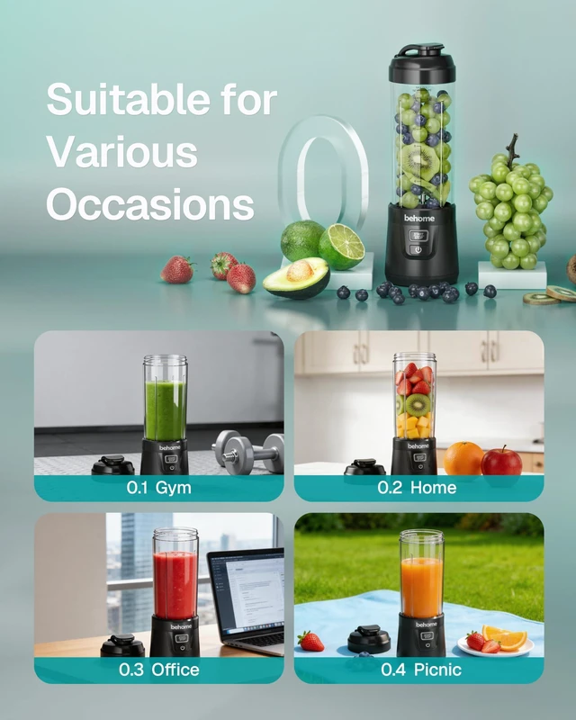Alt view image 7 of 7 - Portable Blender Smoothies and Shakes, Personal Juicer 14 OZ BPA Free Portable Cups, USB-C Rechargeable, Dishwasher Safe Parts - Mini Small Blenders Cup Fits Home, Office, Gym, Travel
