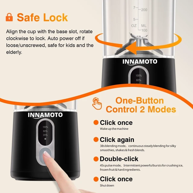Alt view image 4 of 7 - Portable Personal Size Mini Blender - 20oz Small Blender Make Smoothies | BAP-Free Juice Cup, Leak-proof Travel Lid, Extra-Long 304 Stainless Steel Blades, Freshly Squeezed in Gym/Picnic/Office/Home