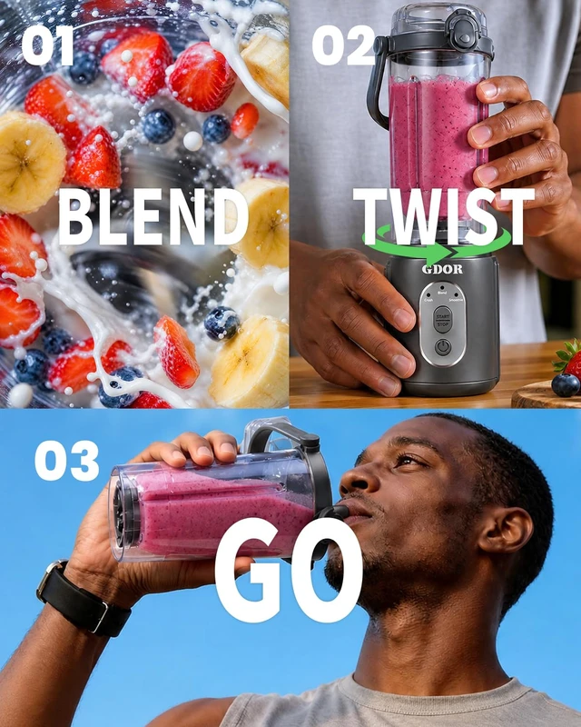 Alt view image 4 of 7 - Portable Smoothie Blender, Twist & Go, Personal Blender Shakes and Smoothies, 3 Auto Programs, Ice Crush, 2x23 oz, Cordless, Dishwasher Safe, BPA-Free