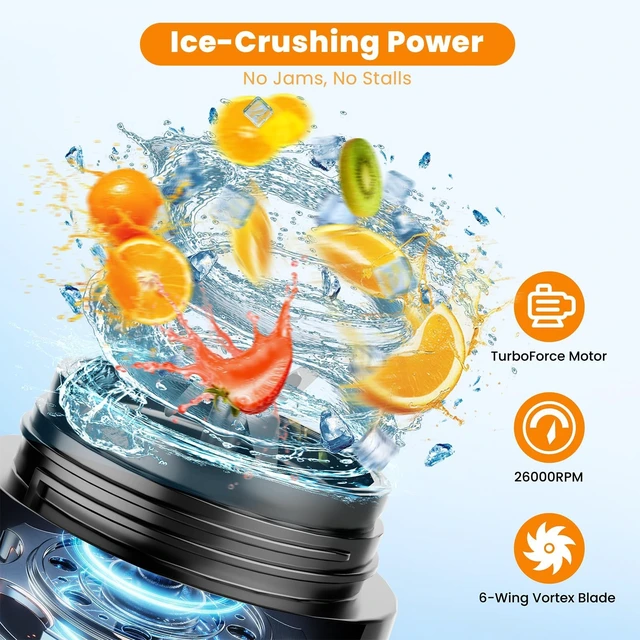 Alt view image 2 of 7 - Personal Size Portable Blender for Shakes & Smoothies, 17oz Mini Small Smoothie Blender with On Go Lid & Sip Lid, 26000RPM Rechargeable Cordless Electric Blender for Travel Gym Office (Black)