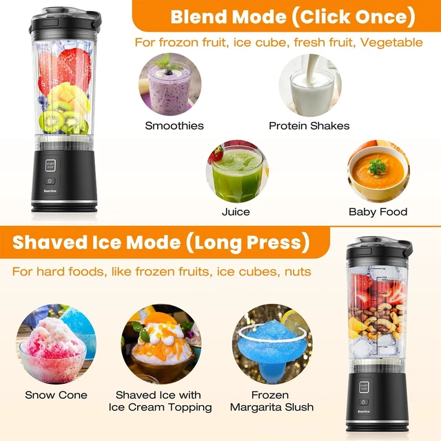 Alt view image 4 of 7 - Personal Size Portable Blender for Shakes & Smoothies, 17oz Mini Small Smoothie Blender with On Go Lid & Sip Lid, 26000RPM Rechargeable Cordless Electric Blender for Travel Gym Office (Black)