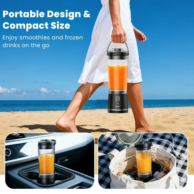 Alt view image 5 of 7 - Personal Size Portable Blender for Shakes & Smoothies, 17oz Mini Small Smoothie Blender with On Go Lid & Sip Lid, 26000RPM Rechargeable Cordless Electric Blender for Travel Gym Office (Black)