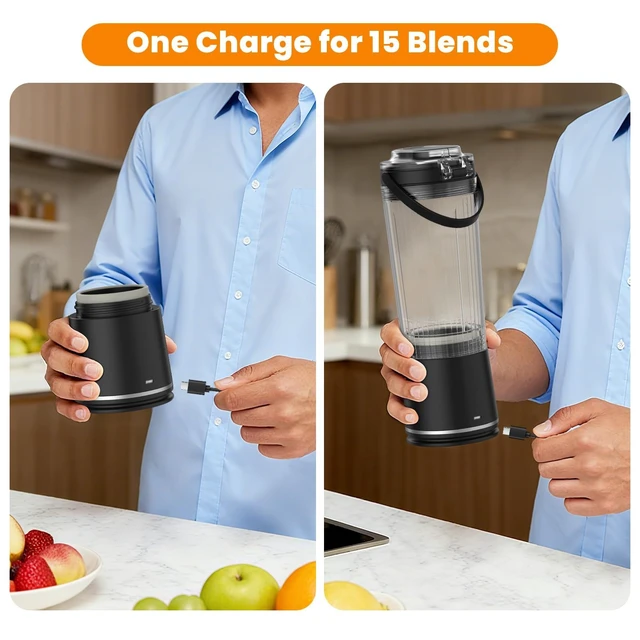 Alt view image 6 of 7 - Personal Size Portable Blender for Shakes & Smoothies, 17oz Mini Small Smoothie Blender with On Go Lid & Sip Lid, 26000RPM Rechargeable Cordless Electric Blender for Travel Gym Office (Black)