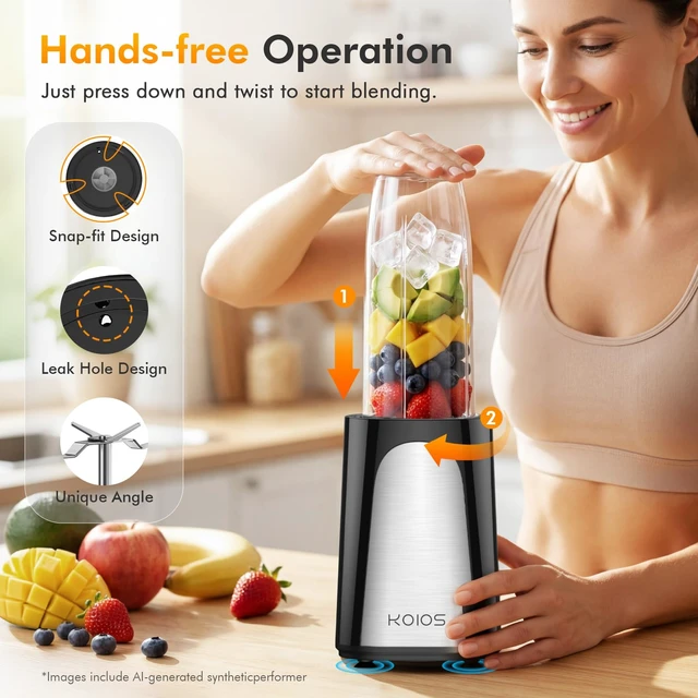Alt view image 2 of 7 - 1000W Smoothie Blender, 15-in-1 Single Serve Set, Press-Twist Design | Personal Blender & Kitchen Countertop Smoothie Maker with 2x24oz+17oz Cup, Detachable 4-Blade, Frozen Drinks, Protein Shakes