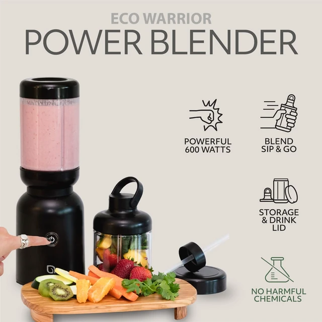 Alt view image 2 of 7 - Eco Series Warrior Blender, Compact Personal Blender for Smoothies, Shakes & Ice Crushing, One-Button-Operation Smoothie Maker, 600 Watt Base, Includes 30 OZ Cup + To-Go Cup with 2 Lids
