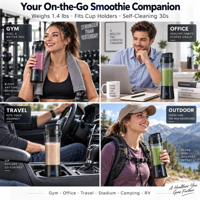 Alt view image 4 of 7 - Portable Blender 24oz, 6000mAh Cordless USB-C Personal Smoothie Blender with 6-Blade 22000RPM, Upgraded Tritan Juicer Protein Shaker Bottle IPX7 Waterproof & Leakproof for Gym Travel Office.
