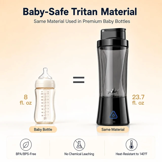 Alt view image 7 of 7 - Portable Blender 24oz, 6000mAh Cordless USB-C Personal Smoothie Blender with 6-Blade 22000RPM, Upgraded Tritan Juicer Protein Shaker Bottle IPX7 Waterproof & Leakproof for Gym Travel Office.