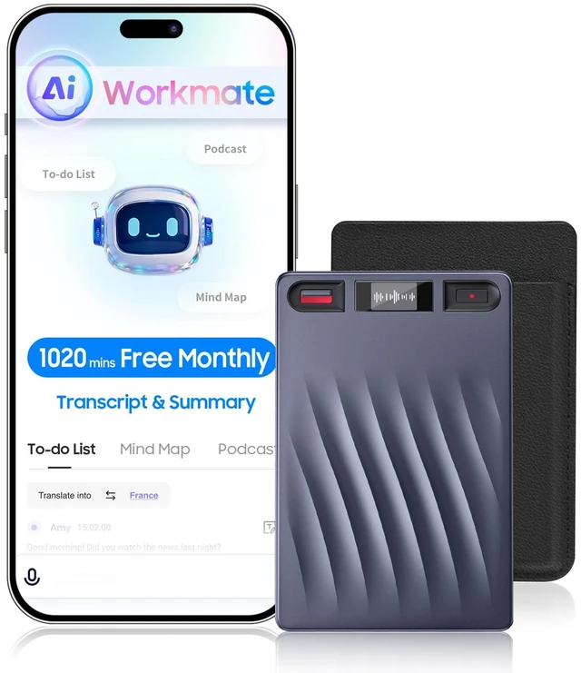 Main image of Note AI Voice Recorder, AI Note Taker for Meeting Lecture Call | Transcription & Summarize, Audio Recorder Support 150 Languages, Smart Noise Cancellation, Ultra-Slim, Case Included