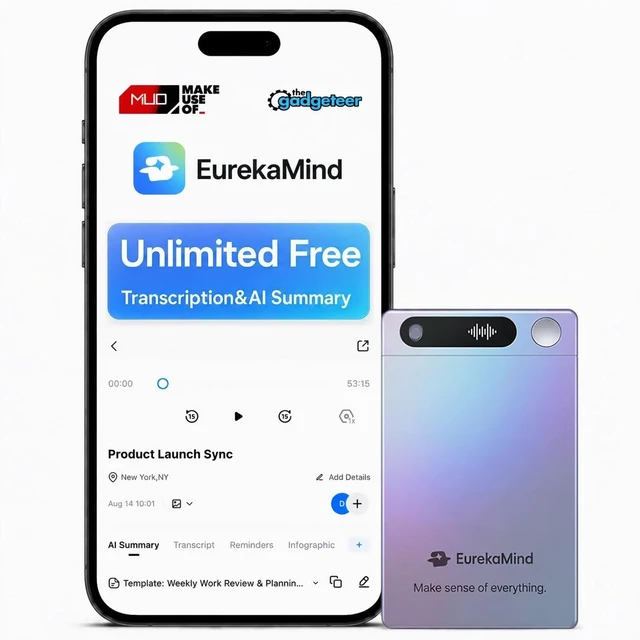 Main image of AI Voice Recorder, AI Note Taker, Unlimited Transcription, Lite Action Items, Ask Agent, 138 Languages, Ultra-Slim, Contact Insight, App Control, for Meetings, Calls, Lectures, Interviews