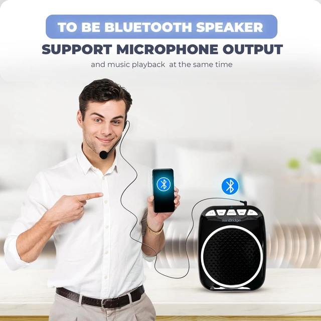 Alt view image 3 of 7 - WinBridge Voice Amplifier with Wired Headset Microphone for Teachers WB001 | Bluetooth/TF/USB, Compact Portable Speaker and Microphone Set for Classrooms & Tours, Elderly, Coaches & Public Speaking