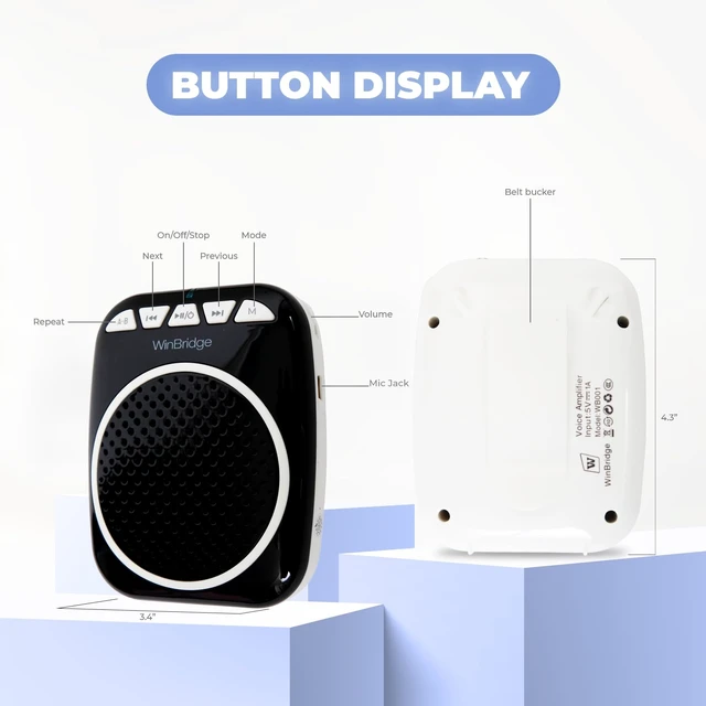 Alt view image 4 of 7 - WinBridge Voice Amplifier with Wired Headset Microphone for Teachers WB001 | Bluetooth/TF/USB, Compact Portable Speaker and Microphone Set for Classrooms & Tours, Elderly, Coaches & Public Speaking