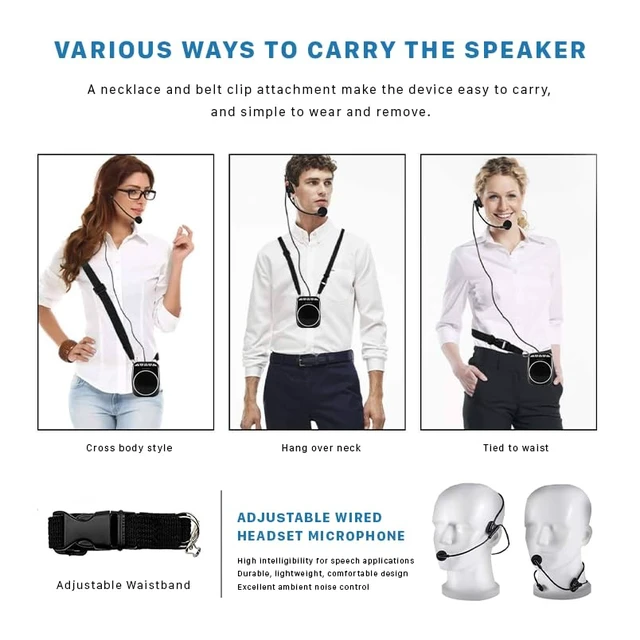 Alt view image 5 of 7 - WinBridge Voice Amplifier with Wired Headset Microphone for Teachers WB001 | Bluetooth/TF/USB, Compact Portable Speaker and Microphone Set for Classrooms & Tours, Elderly, Coaches & Public Speaking