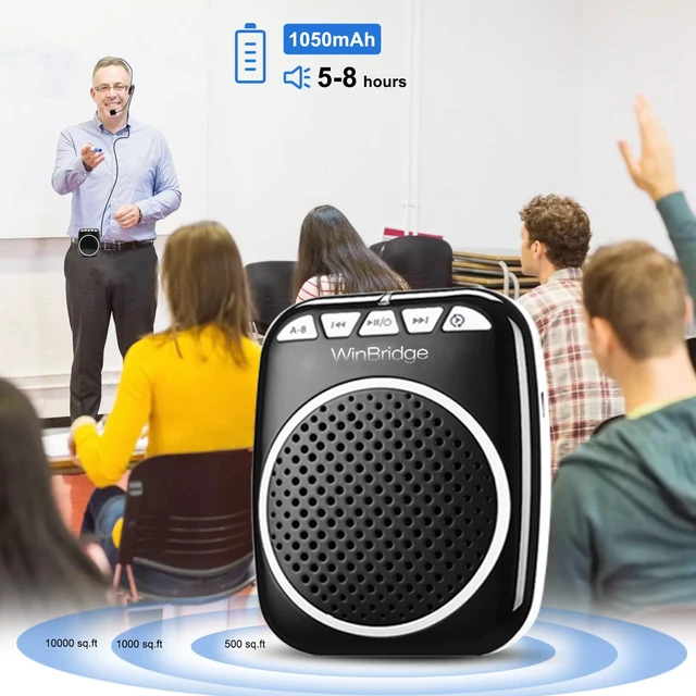 Alt view image 7 of 7 - WinBridge Voice Amplifier with Wired Headset Microphone for Teachers WB001 | Bluetooth/TF/USB, Compact Portable Speaker and Microphone Set for Classrooms & Tours, Elderly, Coaches & Public Speaking