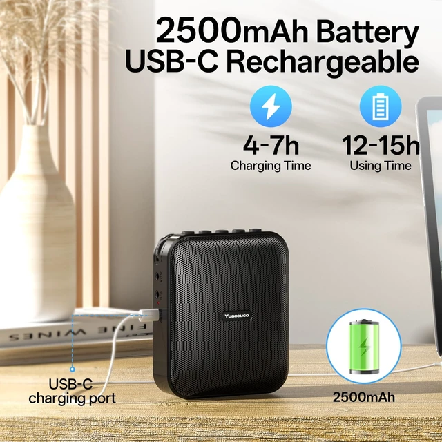 Alt view image 3 of 7 - Voice Amplifier for Teachers Portable Rechargeable Speaker | 2500mAh,Wired Mic,USB-C Rechargeable,with Headset and Waistband,for Classroom, Training, Teaching, Yoga, Meeting, Speech