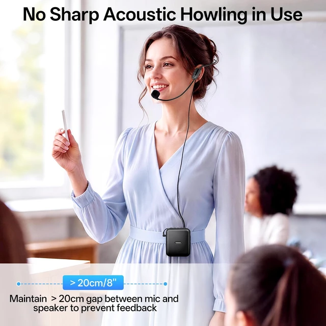 Alt view image 4 of 7 - Voice Amplifier for Teachers Portable Rechargeable Speaker | 2500mAh,Wired Mic,USB-C Rechargeable,with Headset and Waistband,for Classroom, Training, Teaching, Yoga, Meeting, Speech