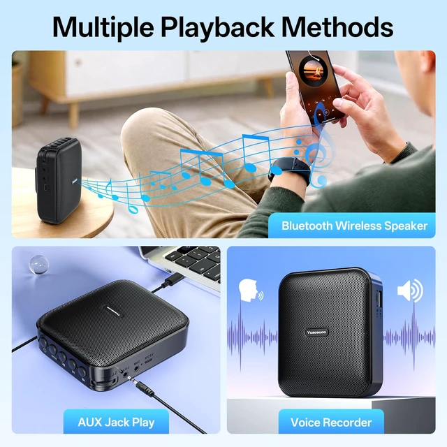 Alt view image 5 of 7 - Voice Amplifier for Teachers Portable Rechargeable Speaker | 2500mAh,Wired Mic,USB-C Rechargeable,with Headset and Waistband,for Classroom, Training, Teaching, Yoga, Meeting, Speech