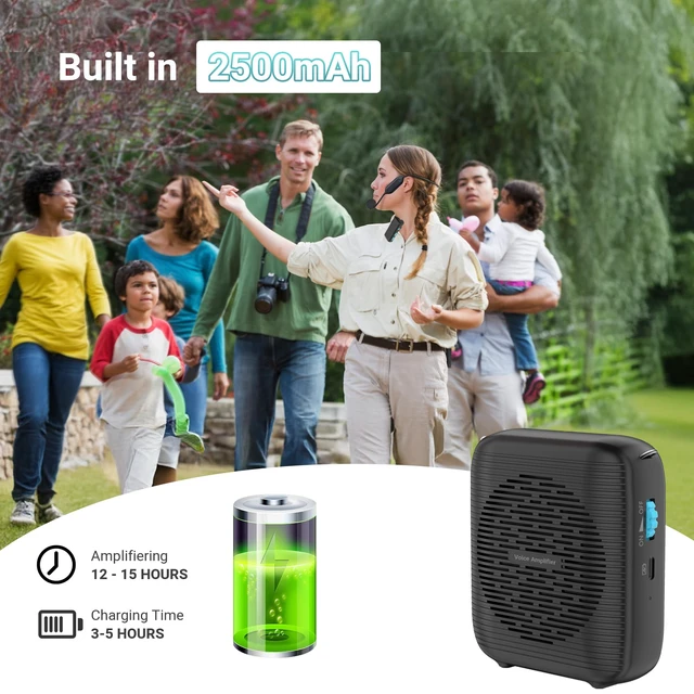 Alt view image 2 of 7 - AI Wireless Voice Amplifier with 2 Wireless Mics(1 Lavalier mic & 1 Microphone Headset), Bluetooth 5.3 PA System for Teachers, Tour Guide, Yoga - 15H Rechargeable Battery, Waist-Mount Design