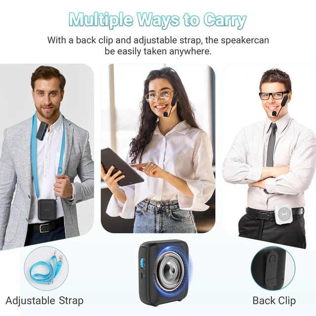 Alt view image 4 of 7 - AI Wireless Voice Amplifier with 2 Wireless Mics(1 Lavalier mic & 1 Microphone Headset), Bluetooth 5.3 PA System for Teachers, Tour Guide, Yoga - 15H Rechargeable Battery, Waist-Mount Design
