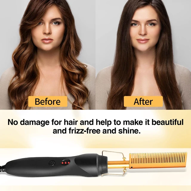 Alt view image 6 of 7 - Hot Comb Hair Straightening Brush with Adjustable Settings, Fast Heating for Wigs and Black Hair, Professional Anti-Scald, Auto Shut-Off