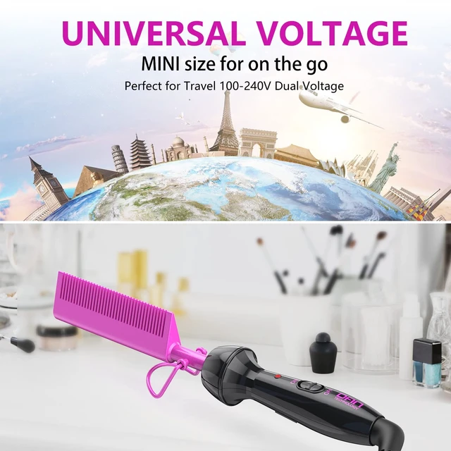 Alt view image 6 of 7 - Mini Hot Pressing Comb 450 Dual Voltage Electric Straightener for Wigs and Natural Black Hair - Travel & Home Use