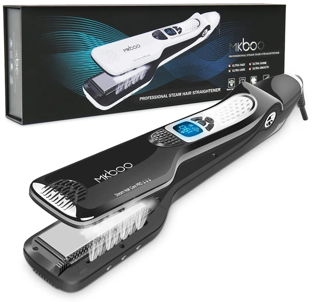 Main image of Hair Straightener with Steam, Salon Professional Nano Titanium Ceramic Steam Flat Iron with Removable Comb+Digital LCD+5 Level Adjustable Temperature+Auto Temperature Lock Black
