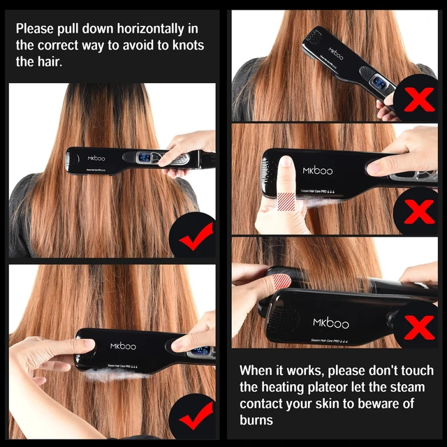 Alt view image 7 of 7 - Hair Straightener with Steam, Salon Professional Nano Titanium Ceramic Steam Flat Iron with Removable Comb+Digital LCD+5 Level Adjustable Temperature+Auto Temperature Lock Black