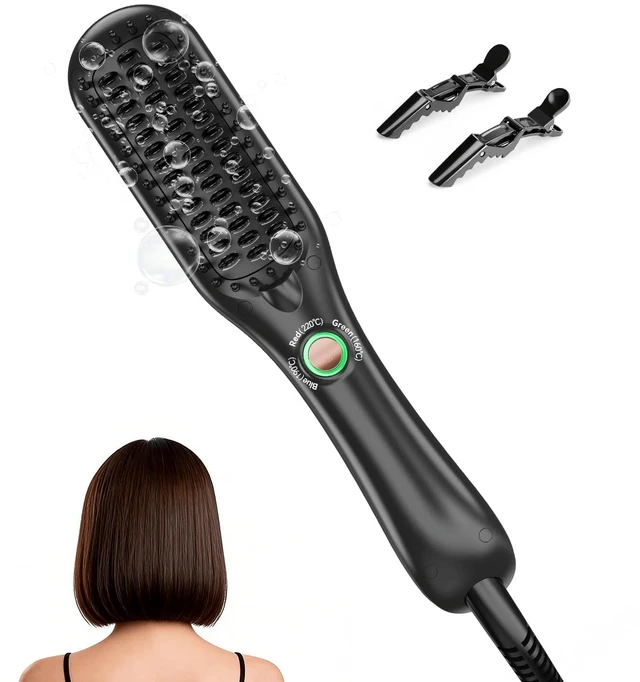 Main image of Ceramic mini Hair Straightening Brush - Dual Voltage Hot Comb Travel | Straightening & Smooth & Frizz-Free for Fine to Normal Hair, Anti-Scald & Auto-Off, 360°Swivel Cord, 30s Heating, Lightweigt