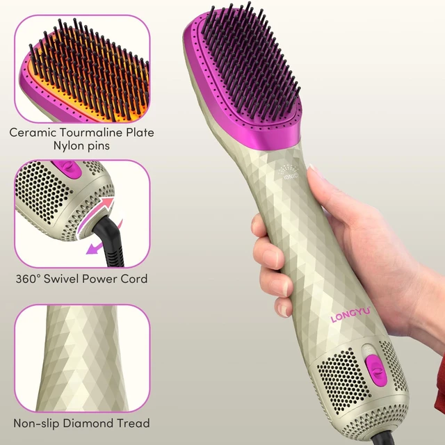 Alt view image 3 of 7 - 3 in 1 Hair Dryer Brush Straightener 1200W Negative Ionic Hot Air Brush One Step Blow Dryer and Styler for Straightening Drying Smoothing (Champagne Gold)