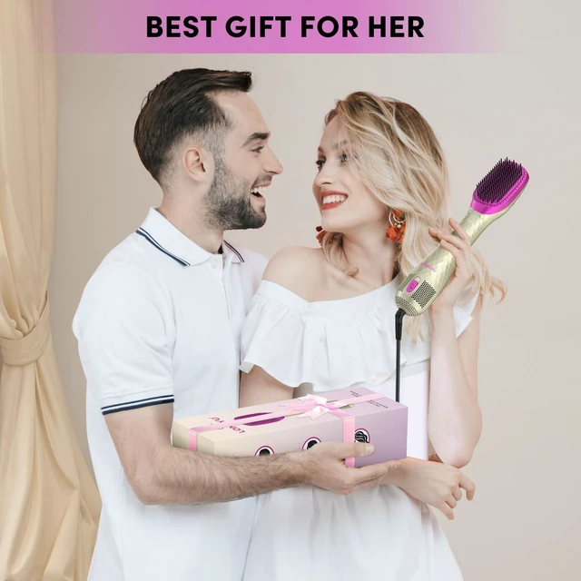Alt view image 7 of 7 - 3 in 1 Hair Dryer Brush Straightener 1200W Negative Ionic Hot Air Brush One Step Blow Dryer and Styler for Straightening Drying Smoothing (Champagne Gold)