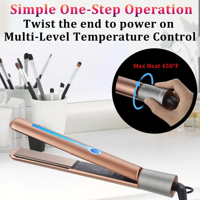 Alt view image 6 of 7 - Ceramic Tourmaline Hair Straighteners LCD Flat Iron MCH 10s Fast Heating Up. 1" Smooth 3D Floating Plate Healthy Straightening Tools. Travel Pouch Bag. Dual Voltage. Luxury Gift Box