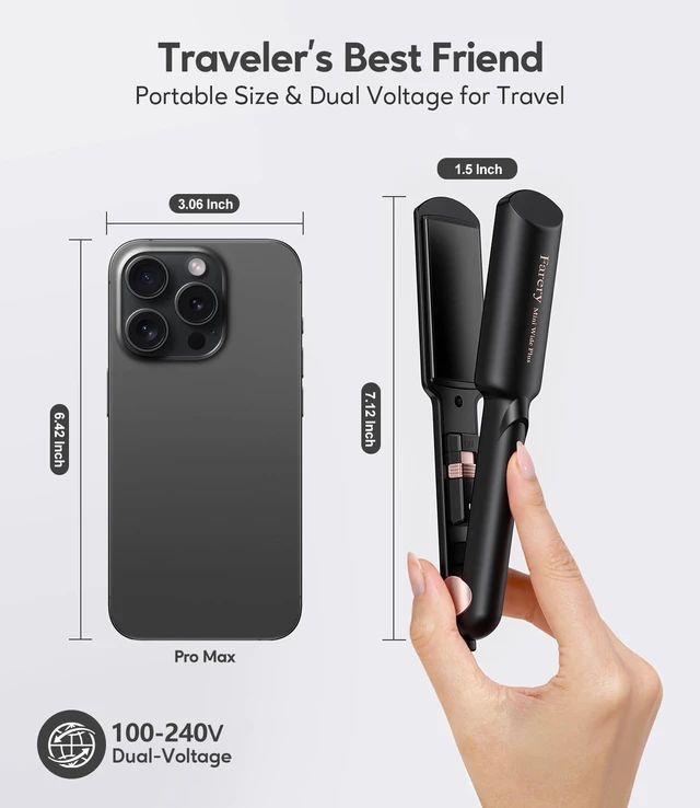 Alt view image 2 of 7 - Travel Mini Hair Straightener, Portable 1.5 Inch Flat Iron, Black | Quick Touch-ups, for Short Hair, Bob, Ceramic, 15s Fast Heat, Anti-Scald, 100-240V Dual Voltage, with Storage Bag