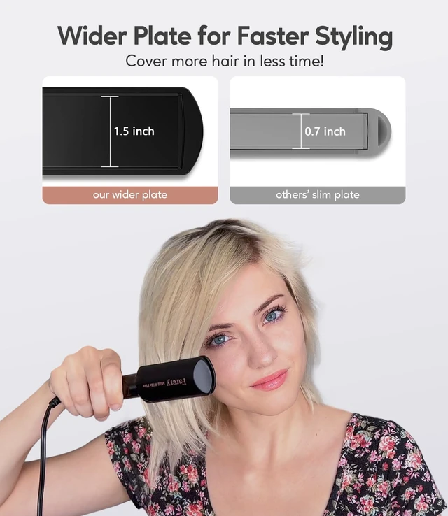 Alt view image 3 of 7 - Travel Mini Hair Straightener, Portable 1.5 Inch Flat Iron, Black | Quick Touch-ups, for Short Hair, Bob, Ceramic, 15s Fast Heat, Anti-Scald, 100-240V Dual Voltage, with Storage Bag