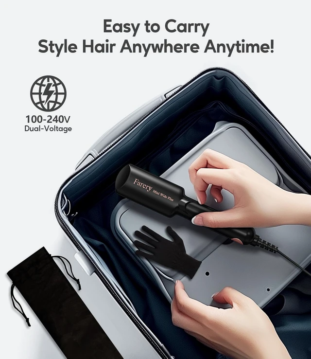 Alt view image 6 of 7 - Travel Mini Hair Straightener, Portable 1.5 Inch Flat Iron, Black | Quick Touch-ups, for Short Hair, Bob, Ceramic, 15s Fast Heat, Anti-Scald, 100-240V Dual Voltage, with Storage Bag