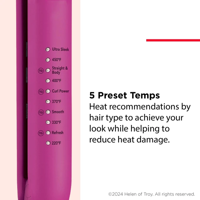 Alt view image 5 of 7 - Ceramic Tourmaline 1" Flat Iron | Hair Straightener Evenly Distributes Heat for Less Damage, 5 Preset Temperatures for All Hair Types