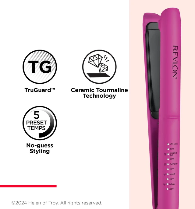 Alt view image 6 of 7 - Ceramic Tourmaline 1" Flat Iron | Hair Straightener Evenly Distributes Heat for Less Damage, 5 Preset Temperatures for All Hair Types