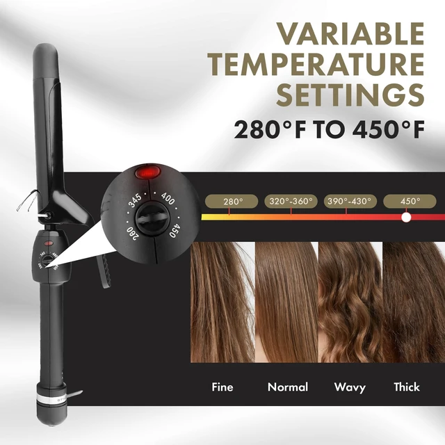 Alt view image 3 of 7 - Stay-Temp Black Gold Ceramic 1 Curling Iron for All Hair Types | Professional Hair Curler with Infinite Temperature Control (280°F-450°F), Ideal for All Hair Types and Textures