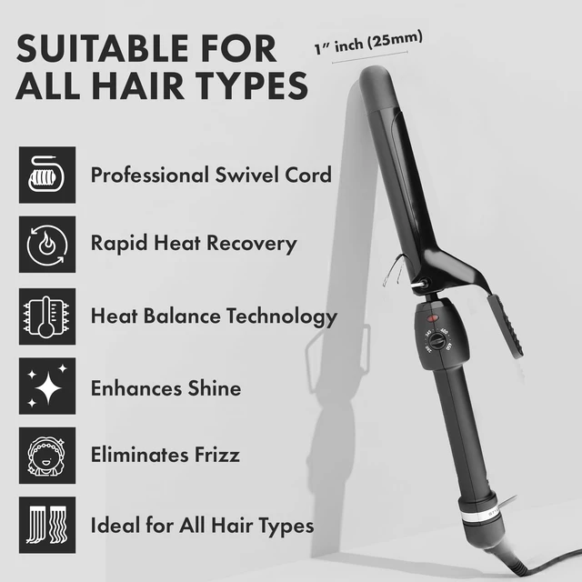 Alt view image 6 of 7 - Stay-Temp Black Gold Ceramic 1 Curling Iron for All Hair Types | Professional Hair Curler with Infinite Temperature Control (280°F-450°F), Ideal for All Hair Types and Textures
