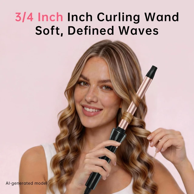 Alt view image 5 of 7 - 3/4 Inch Curling Wand, Long Barrel Ceramic Curler for Tight Curls | Clamp-free design creates curls without creases; 30s heat-up, 2 heat settings, Global voltage, and a 360° swivel cord.