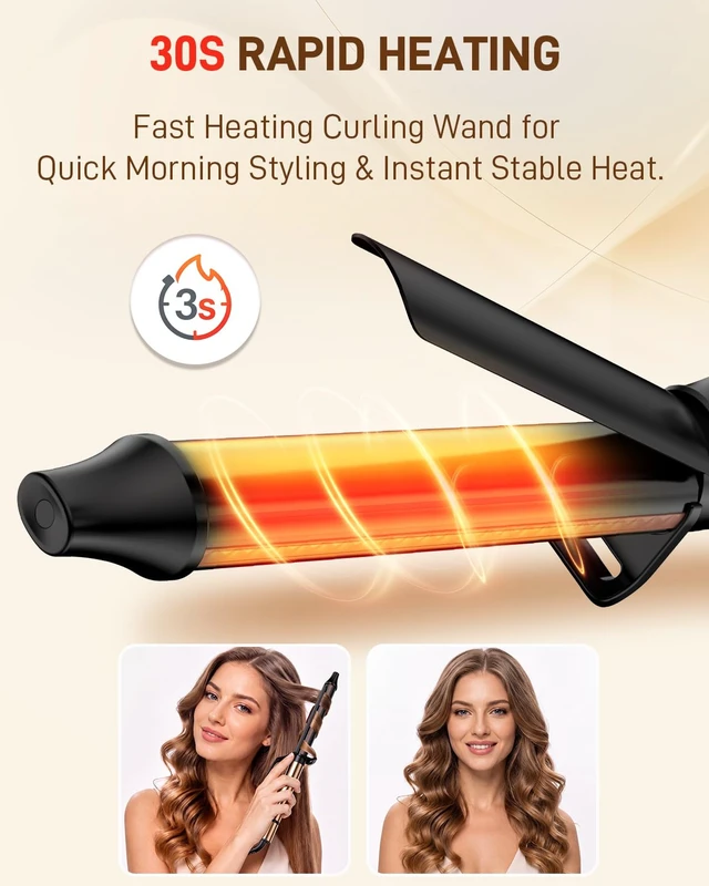 Alt view image 4 of 7 - 1 Inch Curling Iron for Long Hair - Dual Voltage Curling Iron | Ceramic Tourmaline Professional Curling Iron, Dual Voltage Travel Wand with Heat Mat & Glove