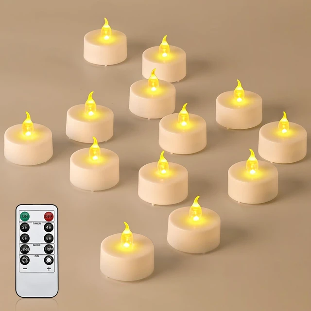 Main image of 12Pcs Flickering Flameless Led Tea Lights Candles Battery Operated, 200+ Hours Fake Electric Candles with Remote Timer, Warmer Lamp White Candlesticks for Home Wedding Party Decor