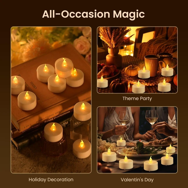 Alt view image 7 of 7 - 12Pcs Flickering Flameless Led Tea Lights Candles Battery Operated, 200+ Hours Fake Electric Candles with Remote Timer, Warmer Lamp White Candlesticks for Home Wedding Party Decor