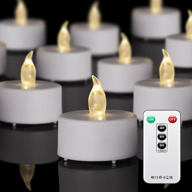 Main image of Flameless LED Tea Lights Candles Remote Control Warm White 12 Pack | Battery Operated Realistic Flickering 200h Fake Electric Candles for Christmas Halloween Wedding Votive Home Decor
