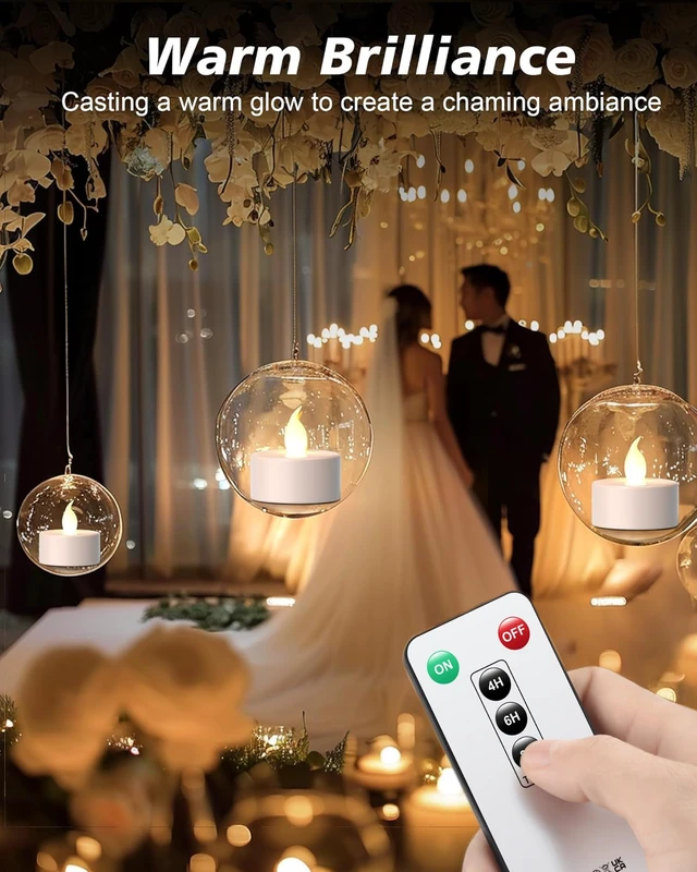 Alt view image 4 of 7 - Flameless LED Tea Lights Candles Remote Control Warm White 12 Pack | Battery Operated Realistic Flickering 200h Fake Electric Candles for Christmas Halloween Wedding Votive Home Decor