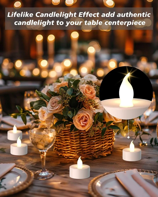 Alt view image 7 of 7 - Flameless LED Tea Lights Candles Remote Control Warm White 12 Pack | Battery Operated Realistic Flickering 200h Fake Electric Candles for Christmas Halloween Wedding Votive Home Decor